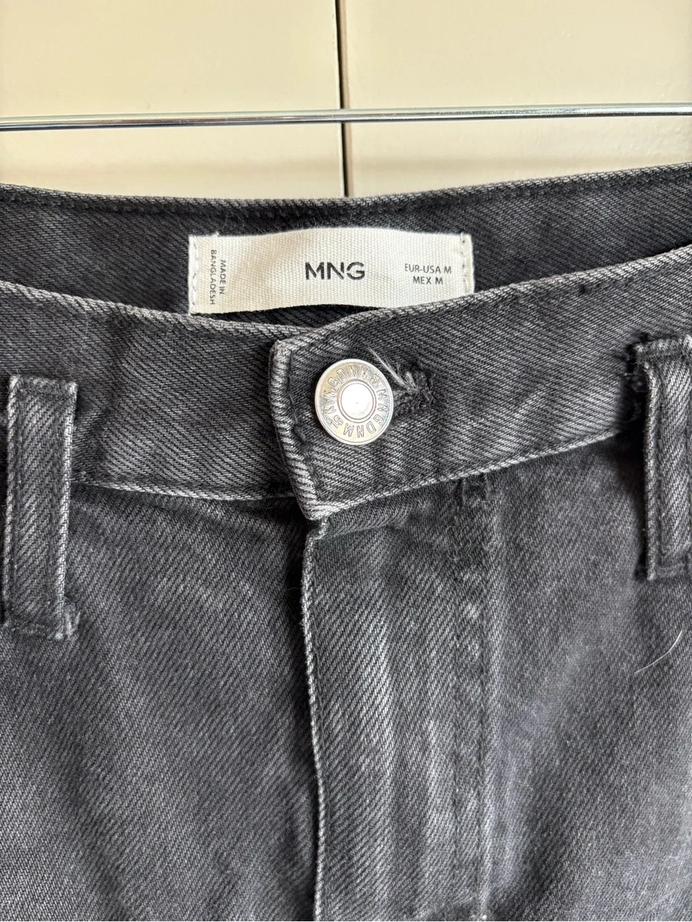 MNG Mango Black Denim Midi Skirt Front Slit Collegiate Academia Size Medium